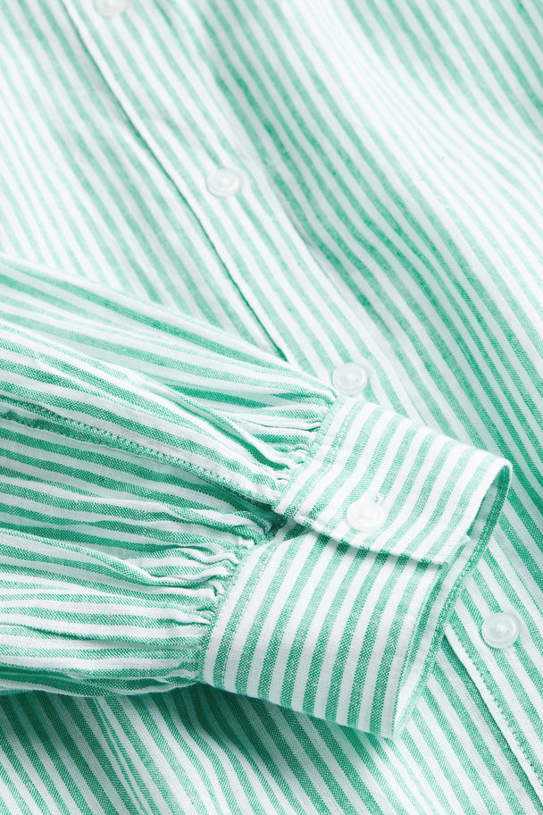 H&M Blusenkleid aus Leinenmix Grün/Gestreift