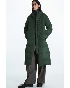 Recycled-down Longline Puffer Coat Teal