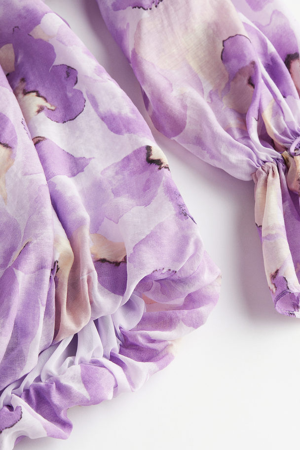 H&M Off-the-shoulder Blouse Light Purple/floral