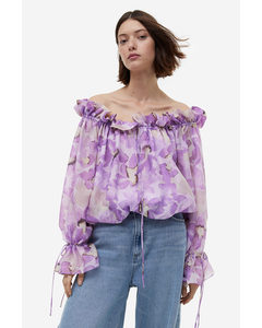Off-the-shoulder Blouse Light Purple/floral