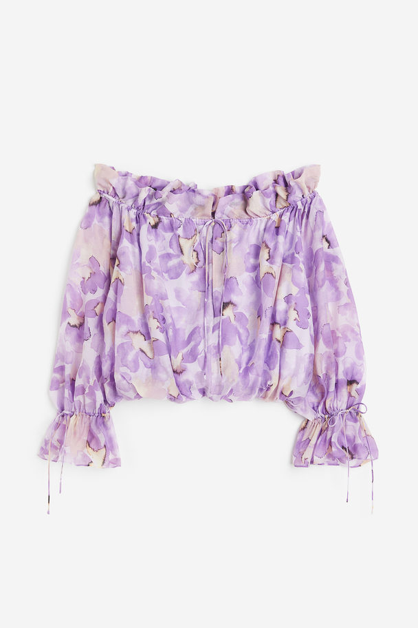 H&M Off-the-shoulder Blouse Light Purple/floral