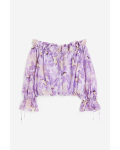 Off-the-shoulder Blouse Light Purple/floral