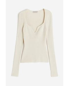 Rib-knit Sweetheart-neck Top Light Beige