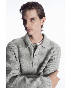 Ribbed Wool And Cashmere-blend Polo Shirt Light Grey Mélange