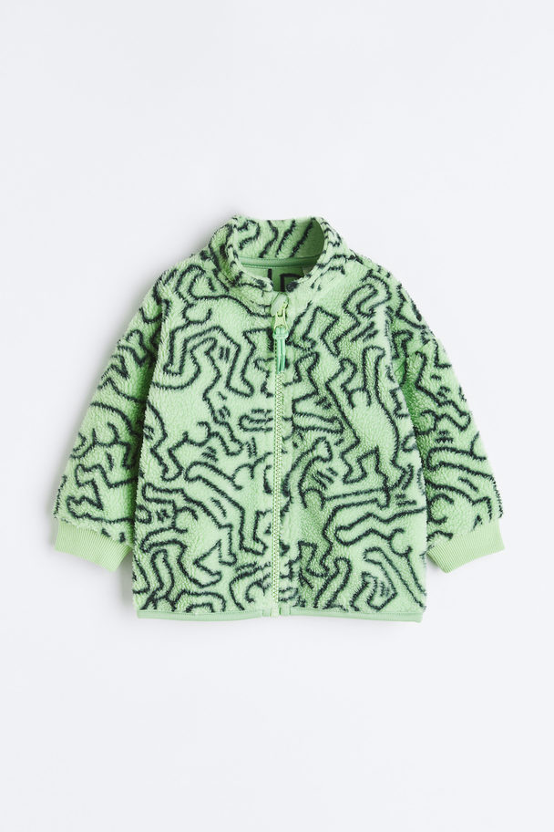 H&M Printed Pile Jacket Light Green/keith Haring