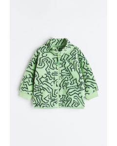 Jacke aus Teddyfleece mit Print Hellgrün/Keith Haring