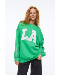 Oversized Motif-detail Sweatshirt Green/la