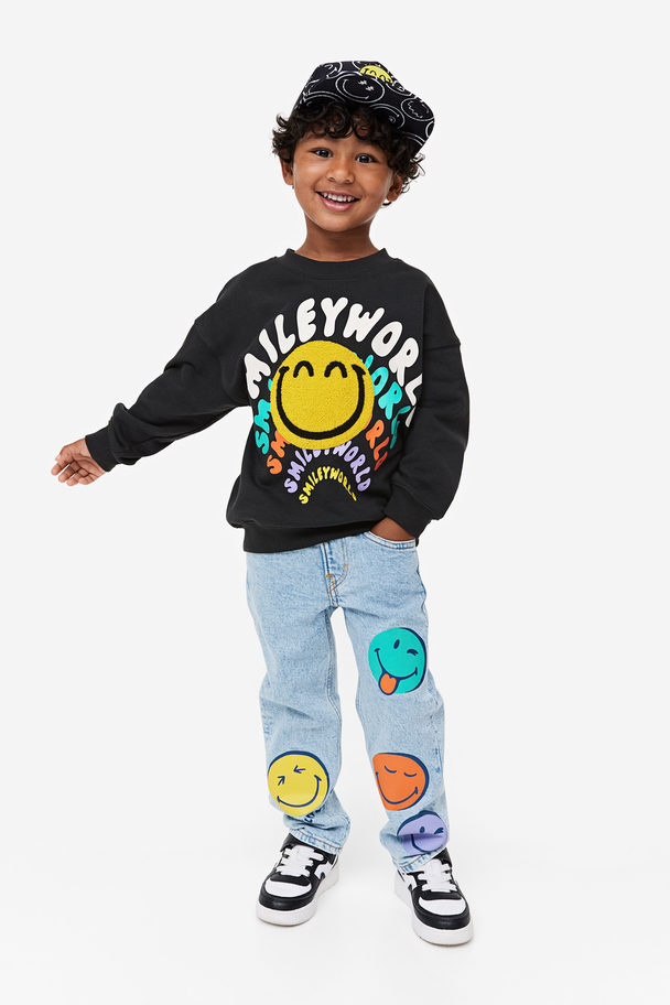 H&M Oversized Sweatshirt Med Motiv Sort/smileyworld®