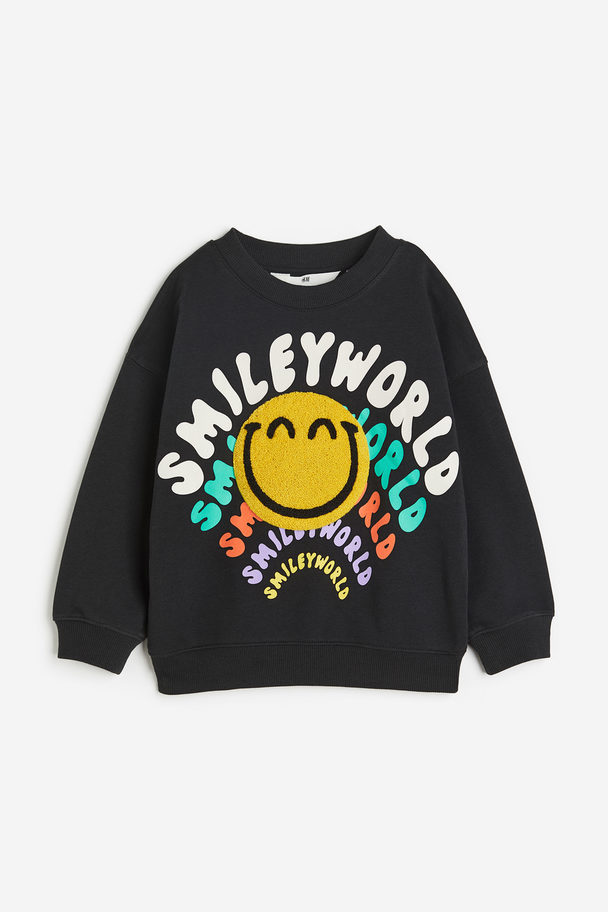 H&M Oversized Sweatshirt Med Motiv Svart/smileyworld®