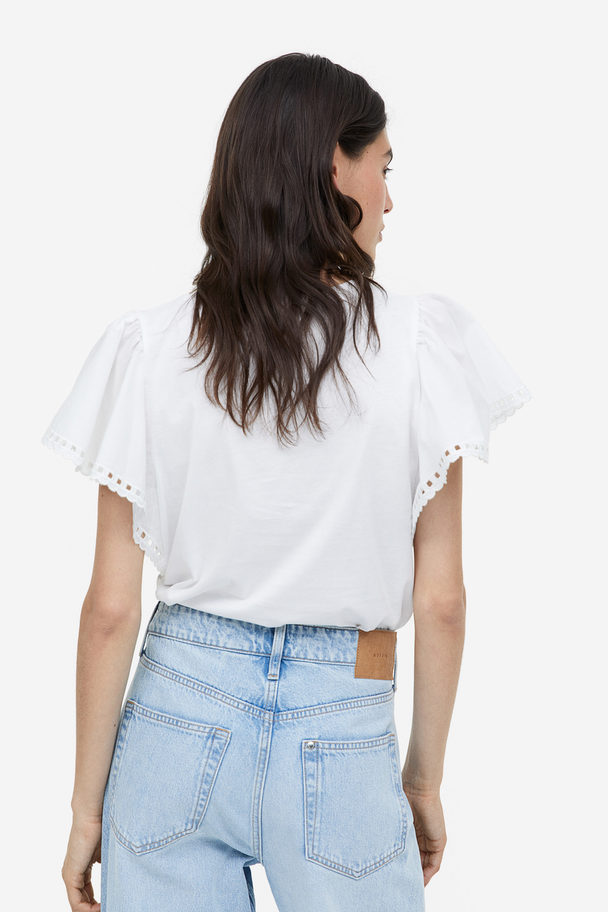 H&M Shirt mit Butterfly-Ärmeln Weiß