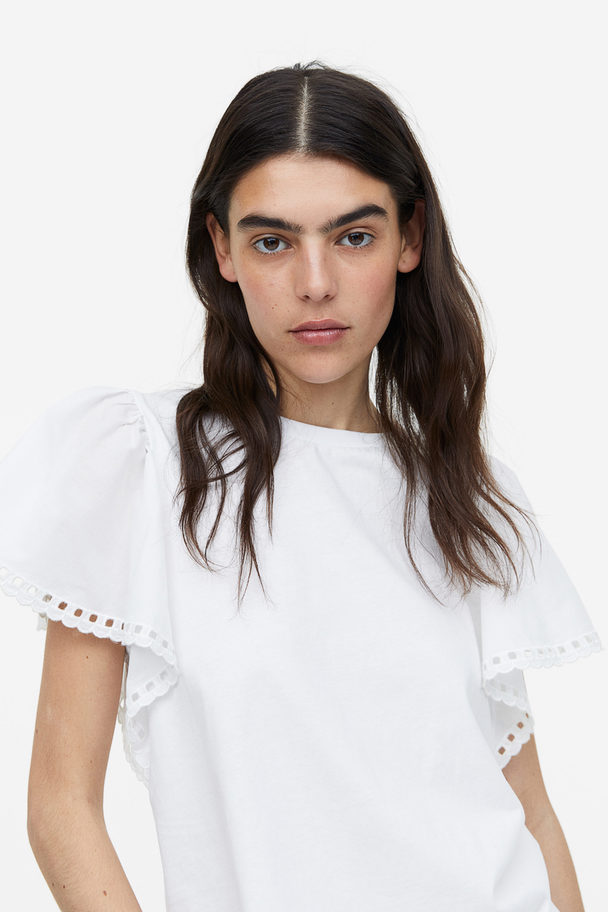 H&M Shirt mit Butterfly-Ärmeln Weiß