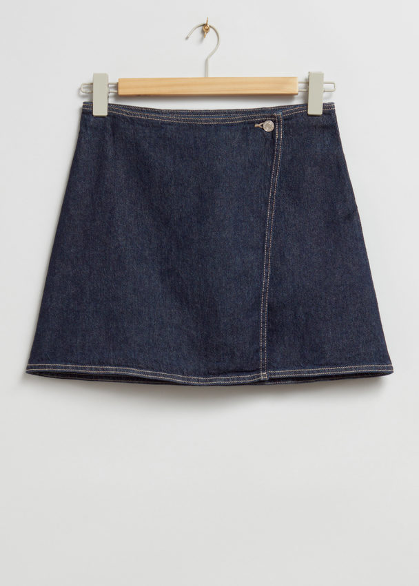 & Other Stories Jeans-Wickelrock mit niedrigem Bund Dark Blue Washed Denim