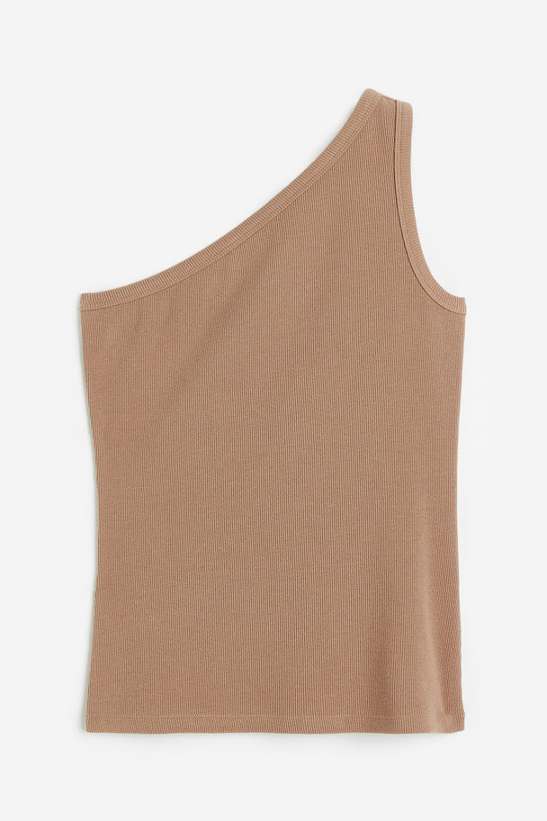 H&M Geripptes One-Shoulder-Shirt Dunkelbeige
