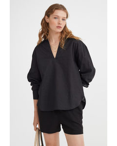 Popover Linen-blend Shirt Black