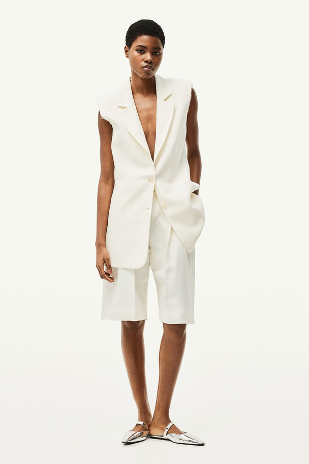 H&M Linen-blend Sleeveless Blazer White