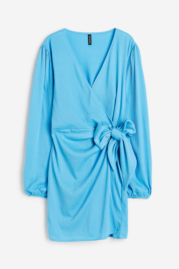 H&M Balloon-sleeved Wrap Dress Blue