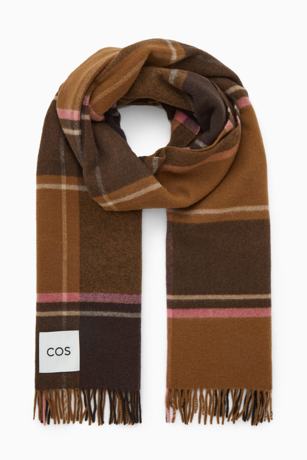 COS Oversized Checked Wool Scarf Brown / Camel / Pink / Checked