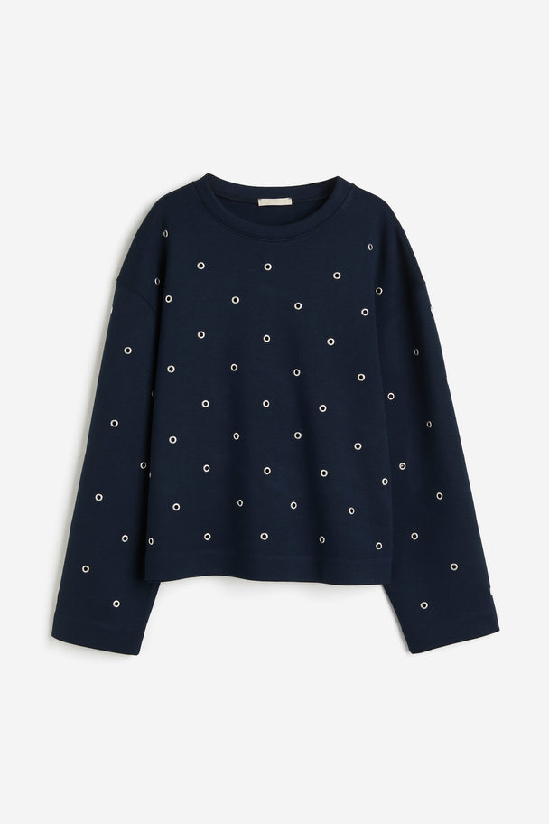 H&M Sweatshirt mit Zierösen Marineblau