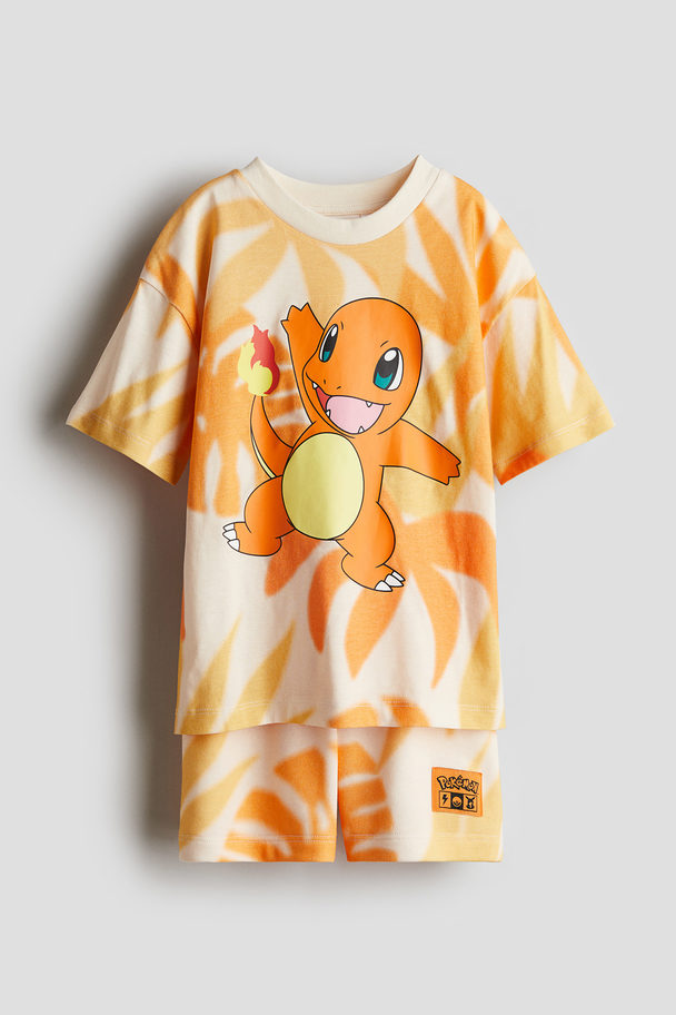 H&M 2-piece Printed Set Orange/pokémon