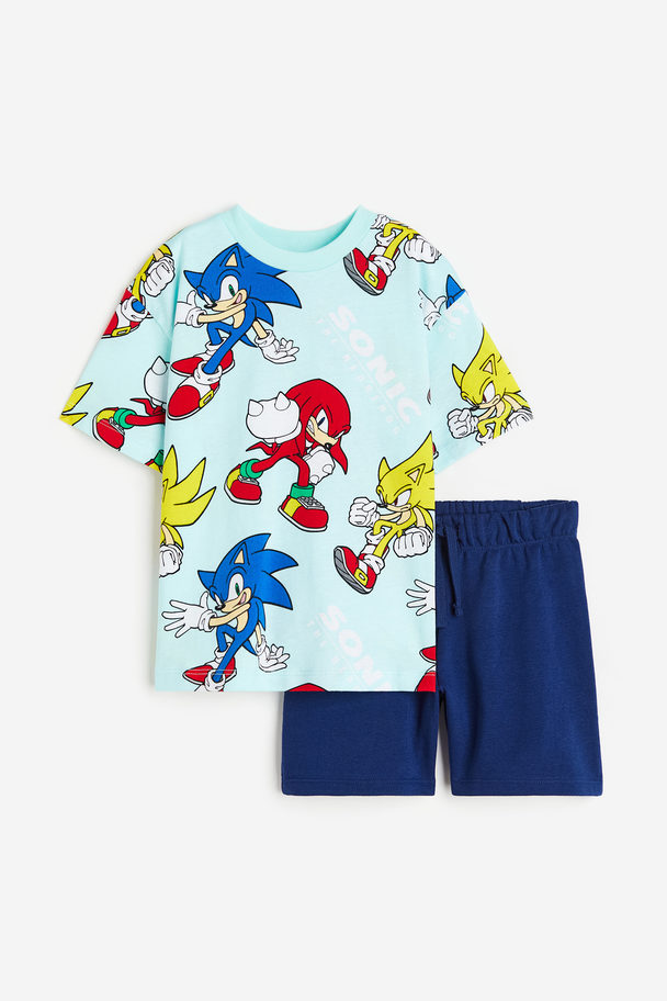 H&M 2-piece Printed Set Turquoise/sonic The Hedgehog