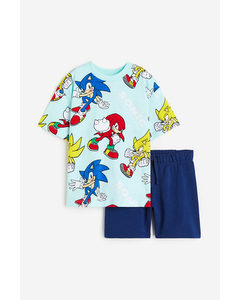2-piece Printed Set Turquoise/sonic The Hedgehog