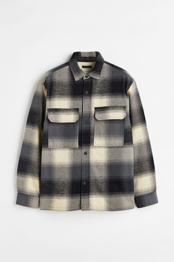 H&M Regular Fit Teddy-lined Overshirt Black/grey Checked
