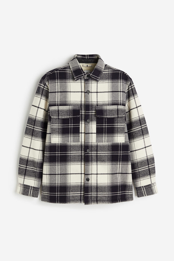 H&M Regular Fit Teddy-lined Overshirt Cream/black Checked
