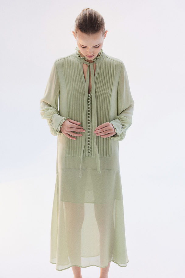 H&M Chiffongklänning Med Stråveck Ljusgrön