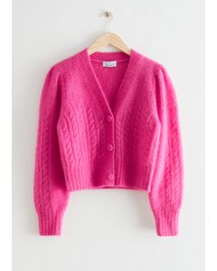 Cable Knit Wool Cardigan Pink