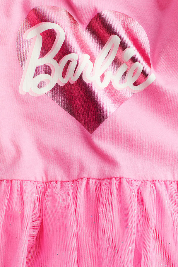 H&M Tyllklänning Med Tryck Rosa/barbie