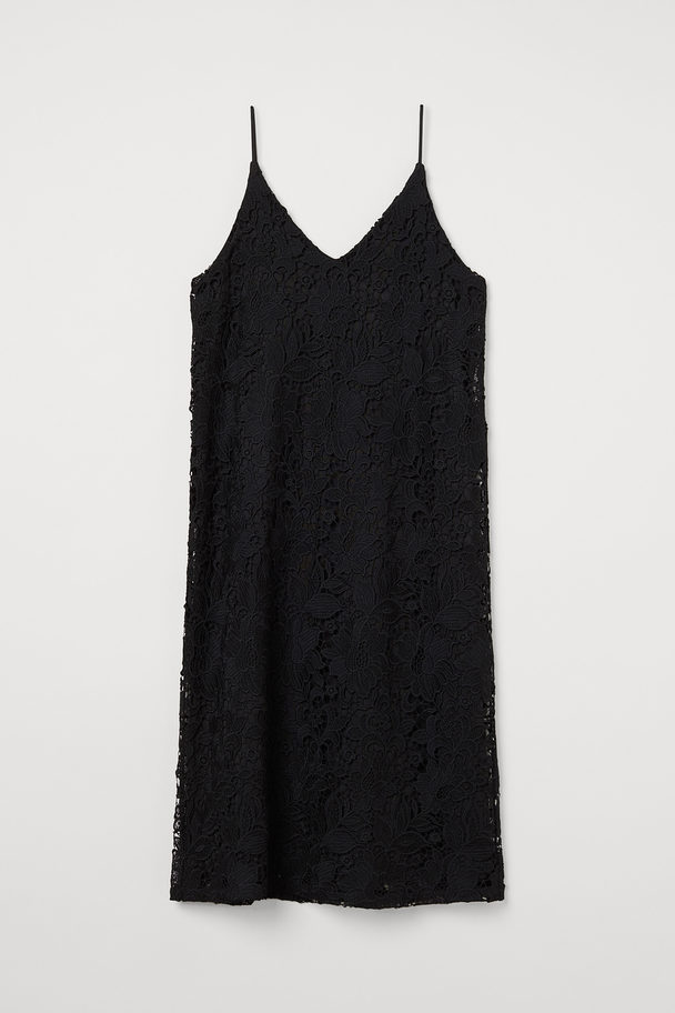 H&M Slip-Dress aus Spitze Schwarz