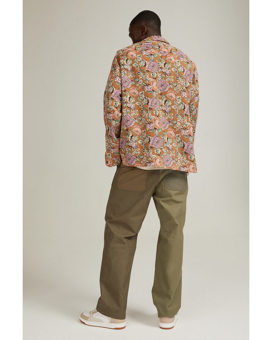 H&M Jacquard-weave Lyocell Shirt Dark Beige/roses