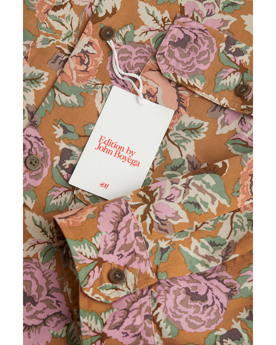 H&M Jacquard-weave Lyocell Shirt Dark Beige/roses