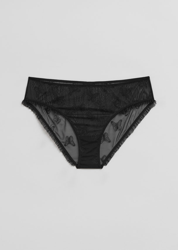 & Other Stories Sheer Embroidered Butterfly Briefs Black