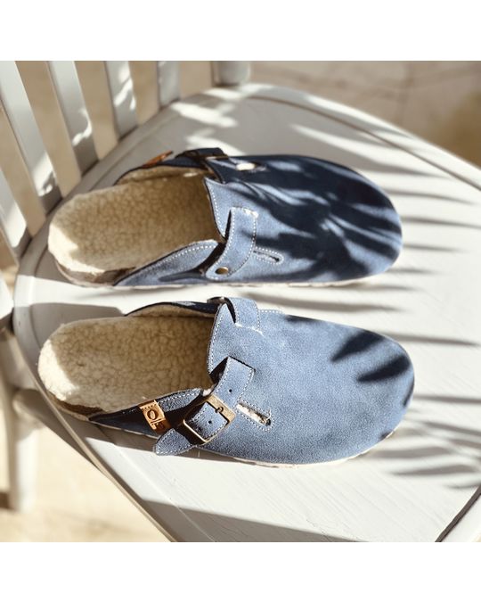 OE Shoes Peace Blue Suede Home Slippers