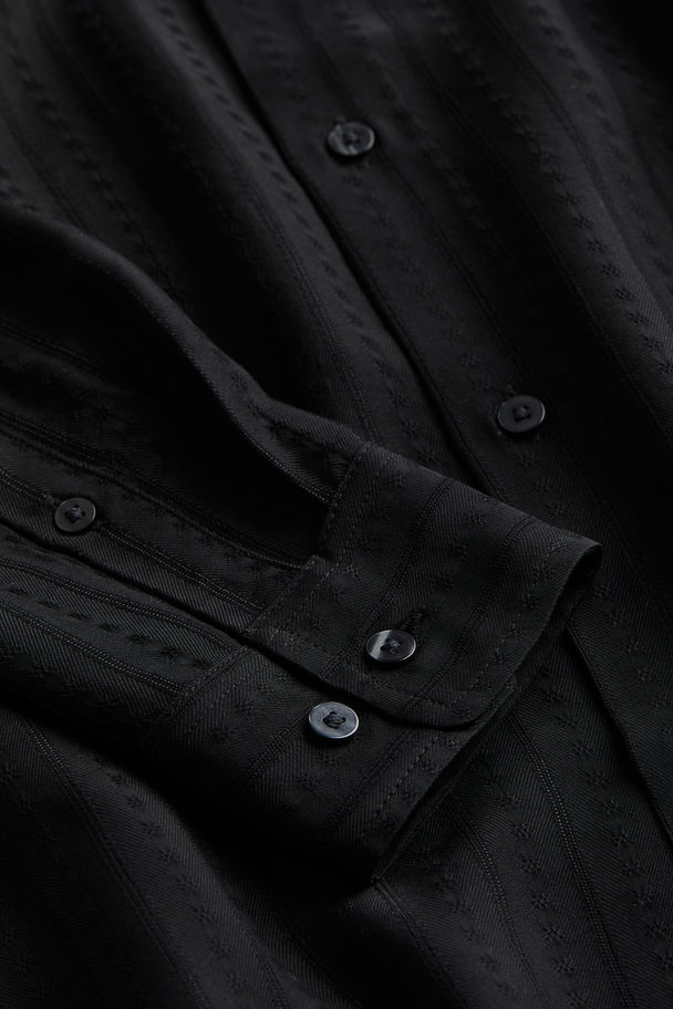 H&M Structuurgeweven Overhemd - Regular Fit Zwart