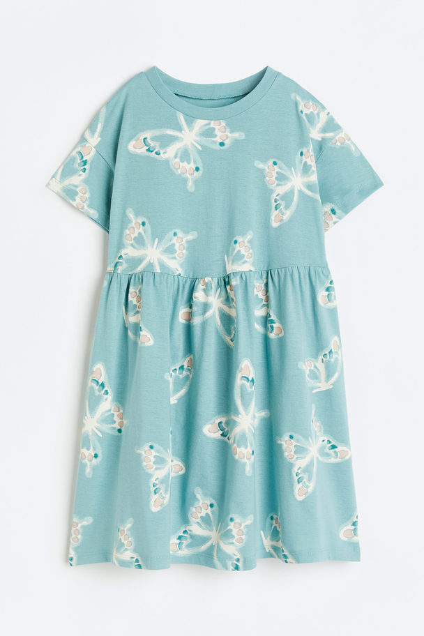 H&M Jerseykleid mit Print Helltürkis/Schmetterlinge