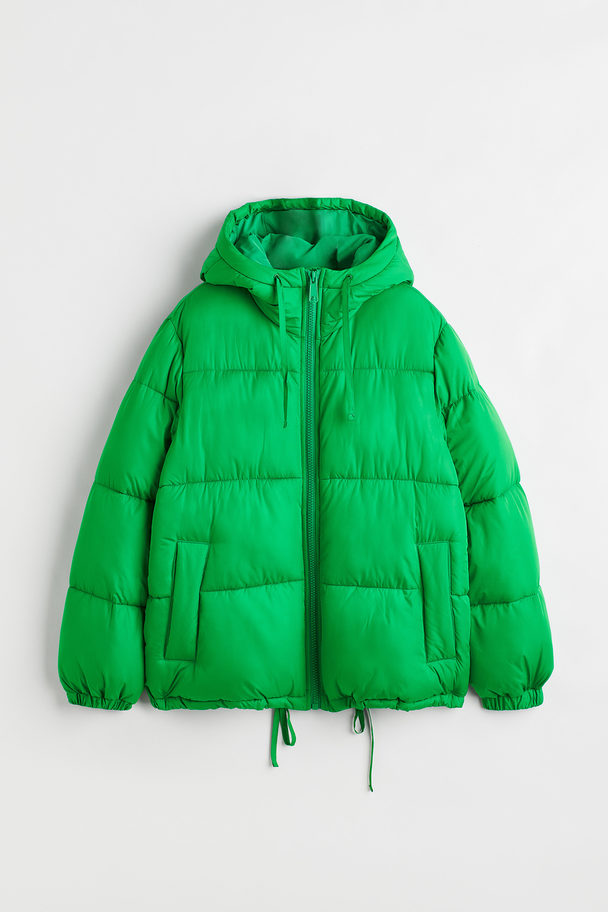 H&M Hooded Puffer Jacket Bright Green