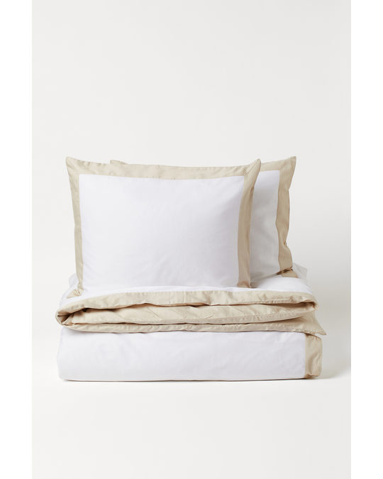 H&M HOME Cotton Sateen Duvet Cover Set Beige/white