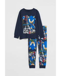 Bedruckter Pyjama Blau/Sonic der Igel