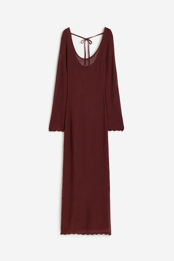 H&M Tie-detail Hole-knit Dress Dark Red