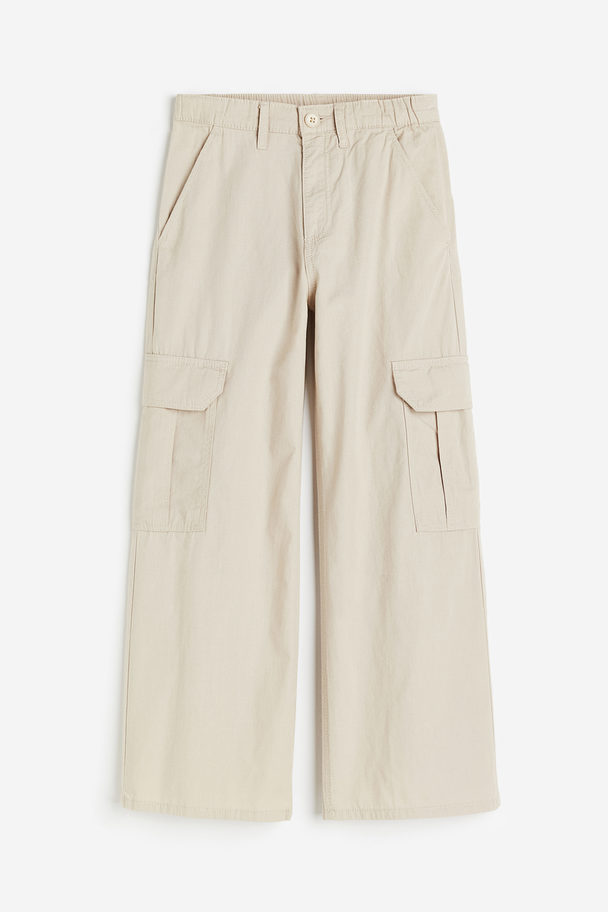H&M Wide Cargo Trousers Light Beige