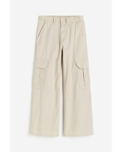 Weite Cargohose Hellbeige