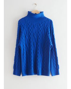 Oversized Turtleneck Knit Sweater Blue