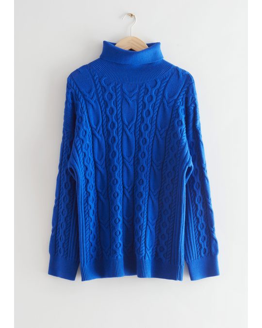 & Other Stories Oversized Turtleneck Knit Sweater Blue