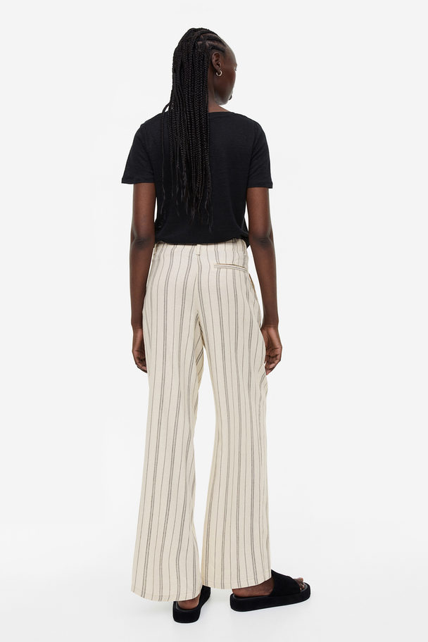 H&M Linen-blend Trousers Light Beige/striped