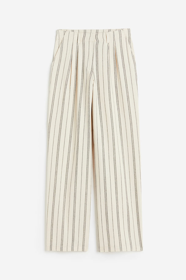 H&M Linen-blend Trousers Light Beige/striped
