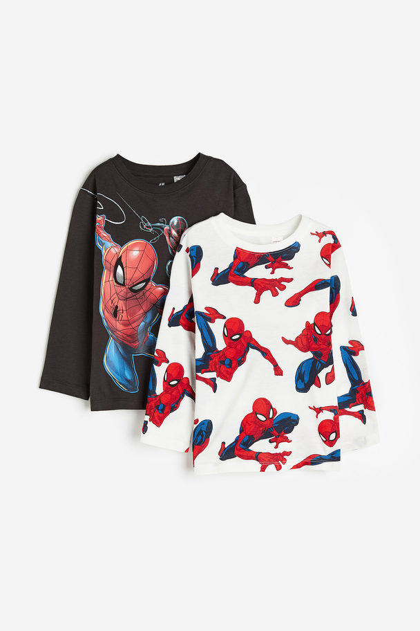 H&M 2-pack Long-sleeved T-shirts Dark Grey/spider-man