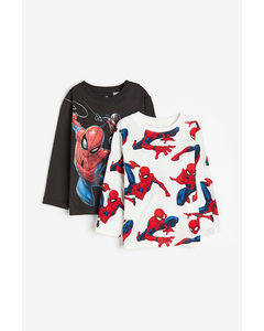 2-pack Long-sleeved T-shirts Dark Grey/spider-man