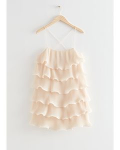 Strappy Ruffle Mini Dress Cream